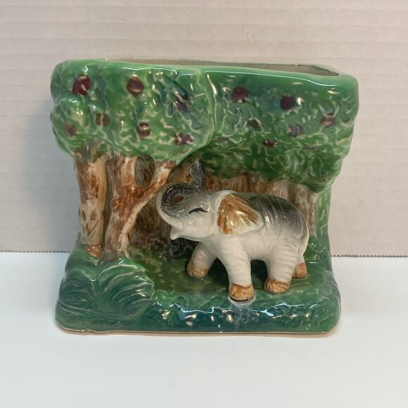 Vintage Ceramic Planter Lucky Elephant Trunk Up / Jungle / Cacti, Succulents - Picture 1 of 7